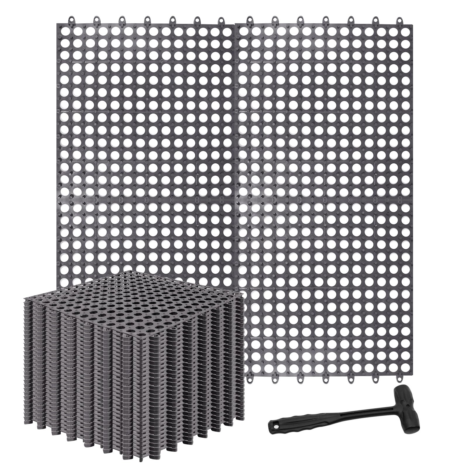 30 Pack Drainage Interlocking Tiles, 12"x12" Modular Interlocking Floor Tiles with 1 Pc Plastic Hammer Non Slip Rubber Floor mat with Holes for Pool Bathroom Deck Kitchen Patio (30, Black) — Amazon image 8
