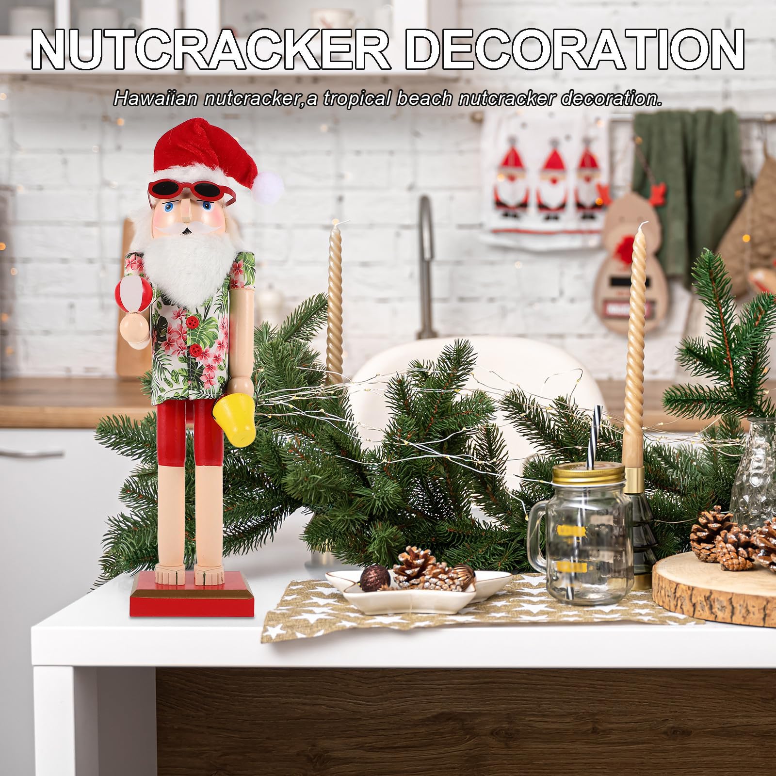 minkissy 3 Piezas Cascanueces de Madera de Papá Noel Pintado a Mano para