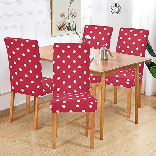Miniatura 6 de ALAZA Fundas para sillas de Navidad, diseño de lunares rojos y blancos, para decoración del hogar, cocina, comedor, elásticas, extraíbles y