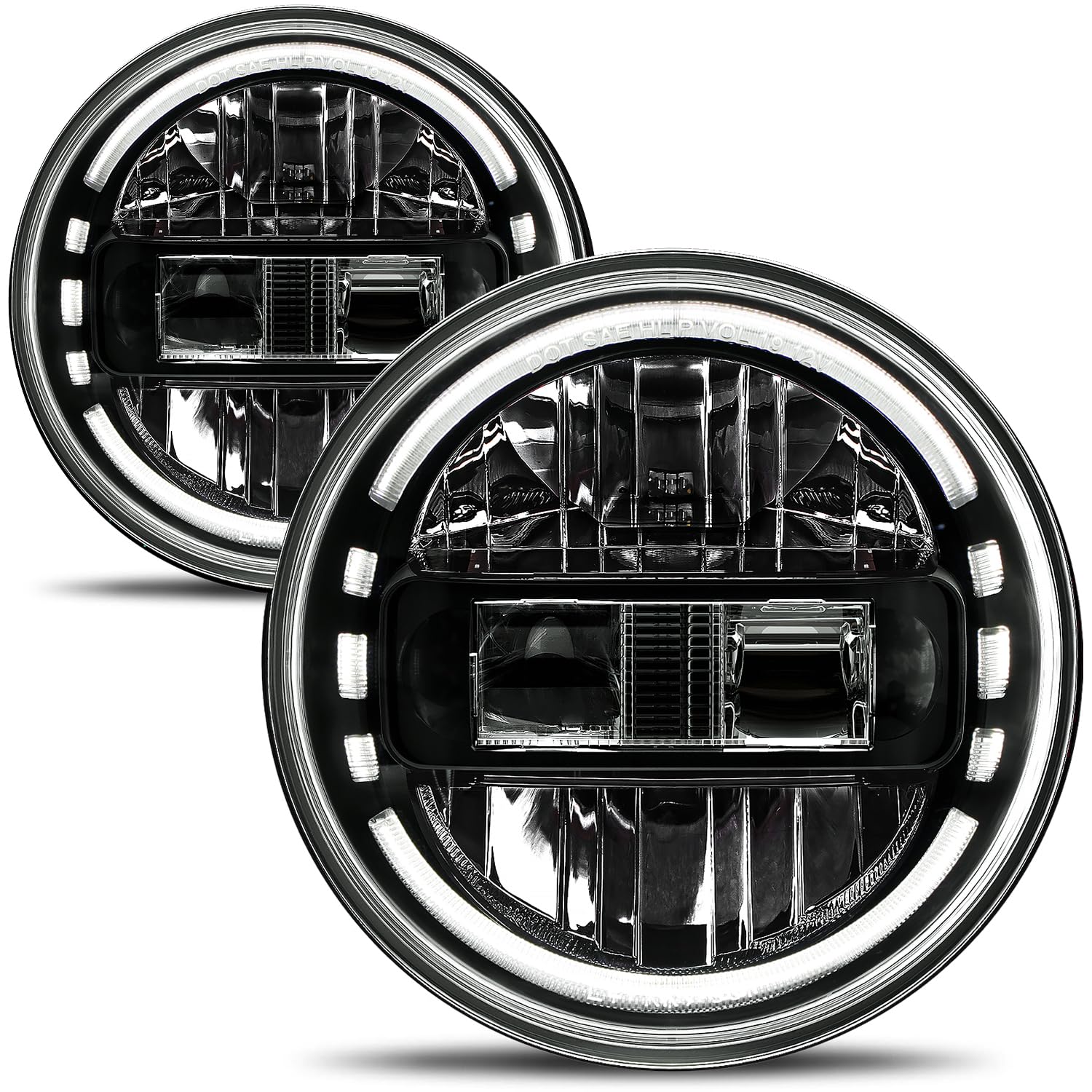 AUDEXEN Upgraded 1200% Bright 7 Inch LED Headlights Round JK 7" Headlight Compatible with Jeep Wrangler JK JKU LJ TJ 1997-2018 Halo Ring Hi/Lo Sealed Beam H6024 Plug & Play DOT Approved Black