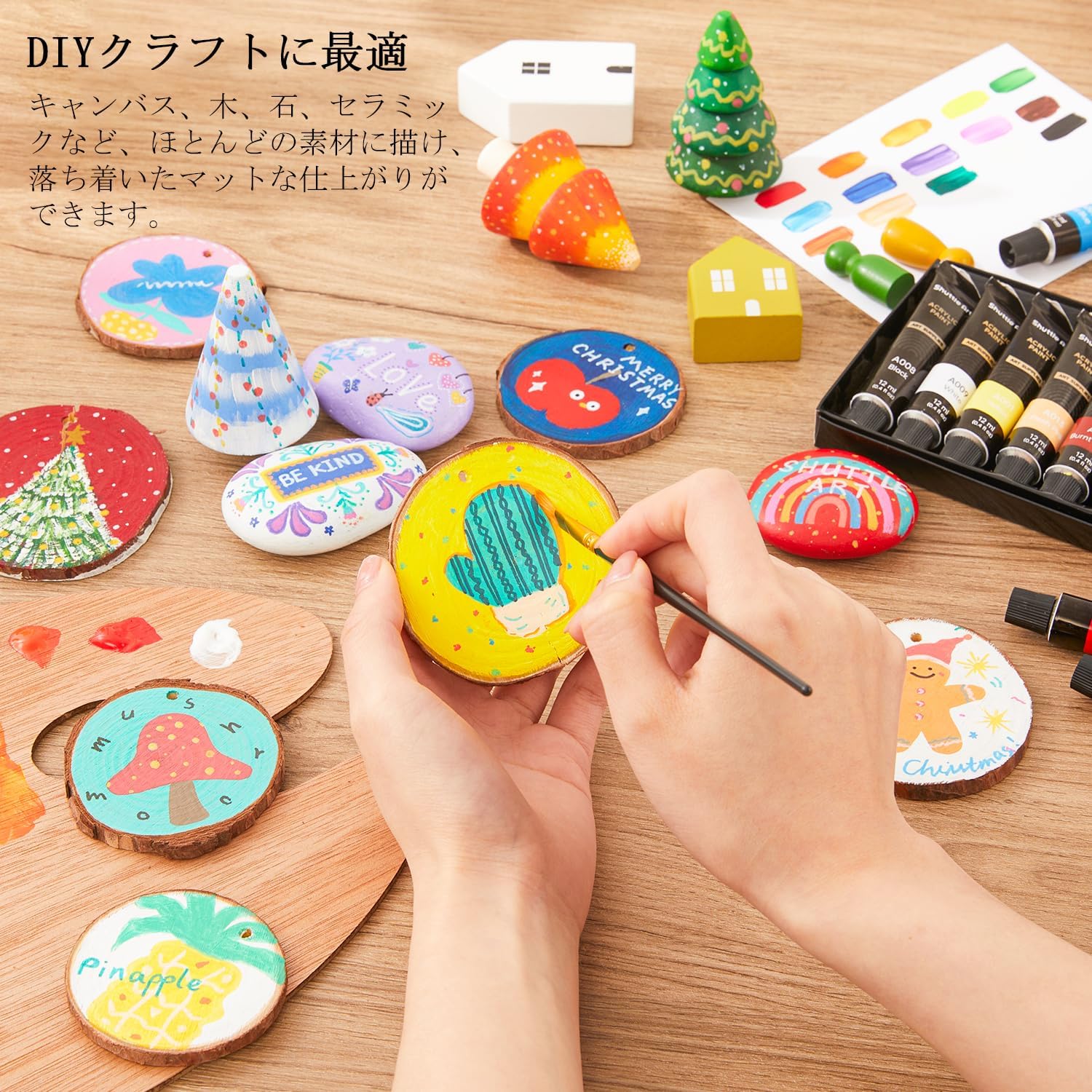 Shuttle Art アクリル絵の具 アクリル顔料 16色セット ペイントブラシ3本付き 速乾 耐久 チューブ 12ml 手作り 布/石/ガラス/セラミックに描ける 子供用 イラスト 塗り絵 クラフト 美術 画材 宿題 初心者 専門家