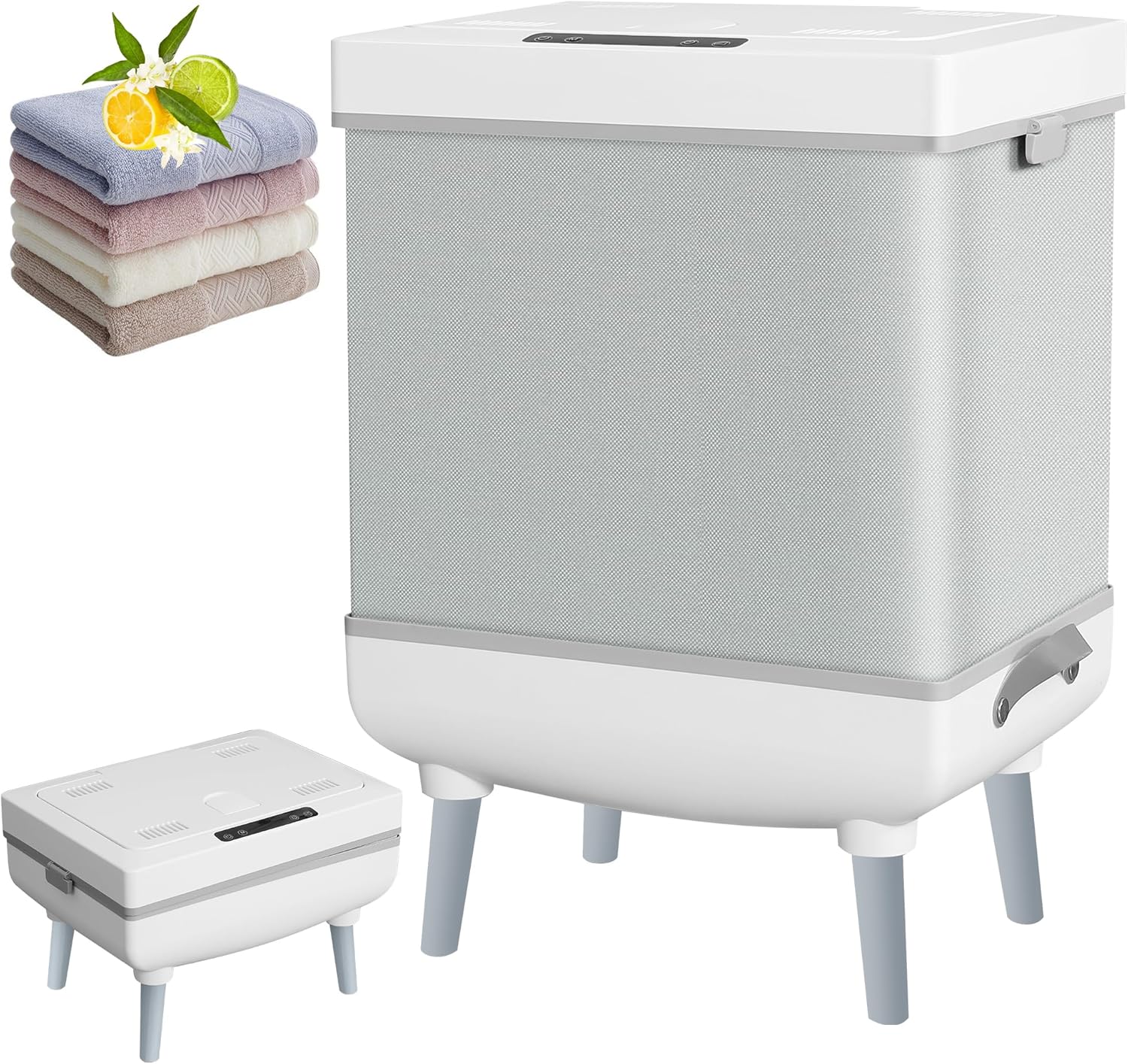 Towels Warmer for Bathroom, Foldable Hot Tub Large Towel Warmer Bucket with 2-in-1 Heating and Drying Functions, Fits Up to Two 40"X70" Oversized Towels, Blanket, Clothes and Robe for Single or Double