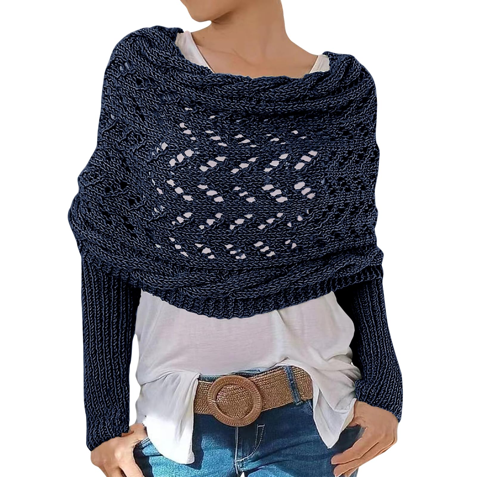 Scarf with Sleeves for Women, Knitted Cable Wrap, Multifunctional Knitted Crochet Shrugs, Double Sleeve Scarf Wrap