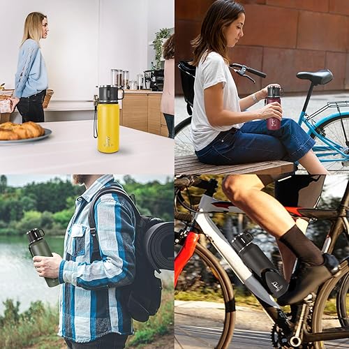 Miniatura 7 de Botella aislada de acero inoxidable, 20 onzas con taza, botella de agua aislada al vacío, termo para bebidas calientesbebidas frías, viaje con