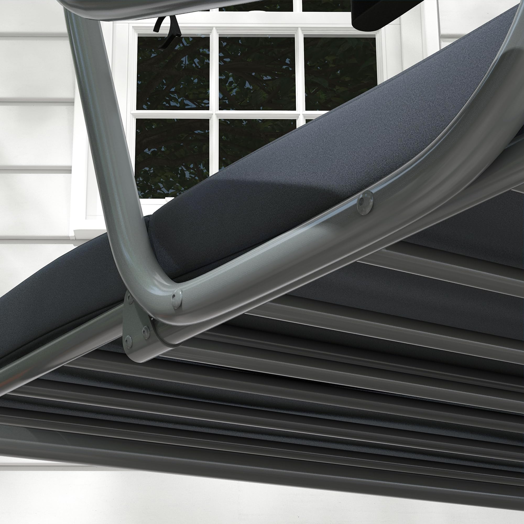 Outsunny Columpio de Jardín Convertible 3 Plazas Techo Ajustable Inclinación 2 Estantes Soporte 2L x 1.2l x 1.64H m Metal Epoxy Negro Poliéster Gris