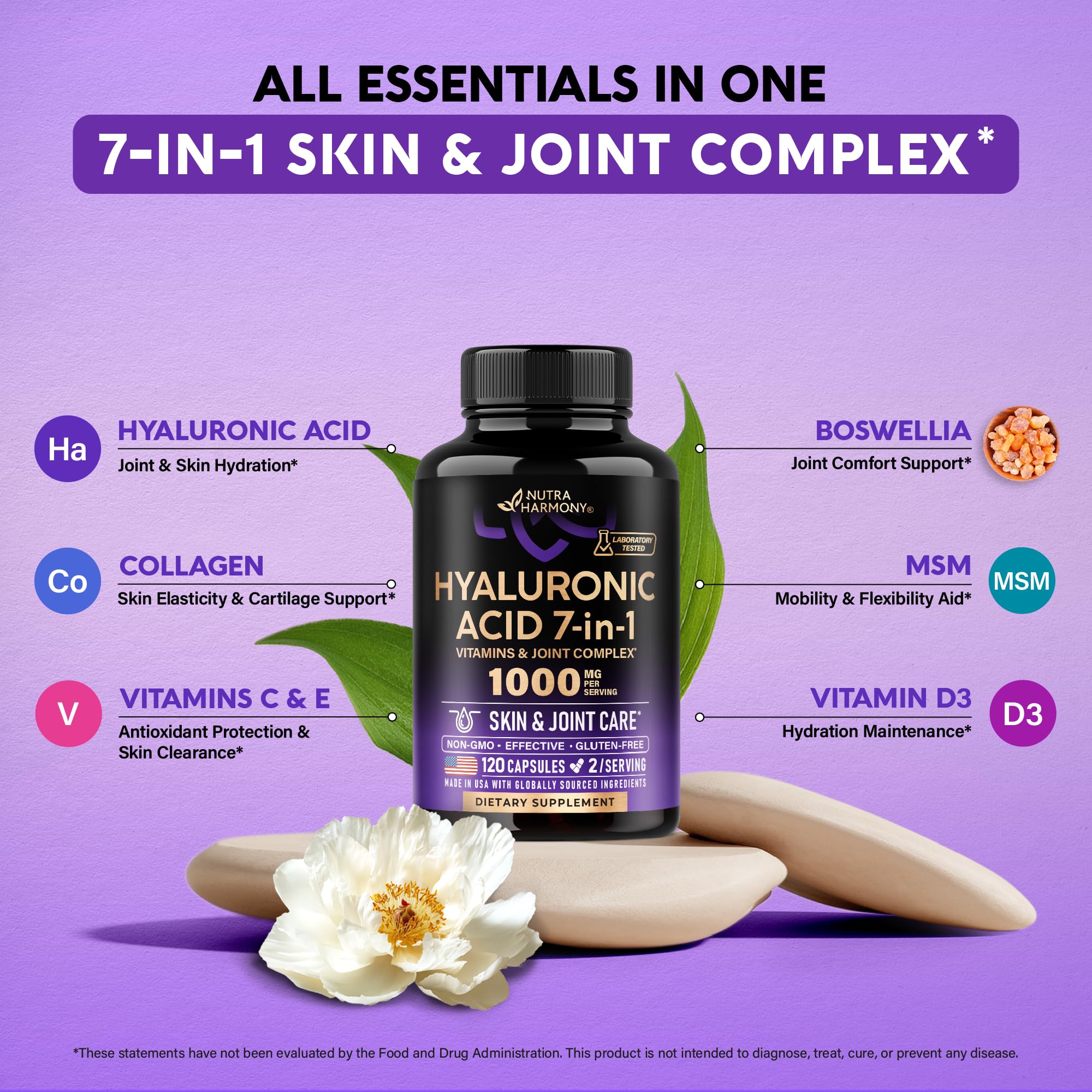Hyaluronic Acid Supplements 1000mg - Skin & Joint Support - 120 Caps — Amazon image 5