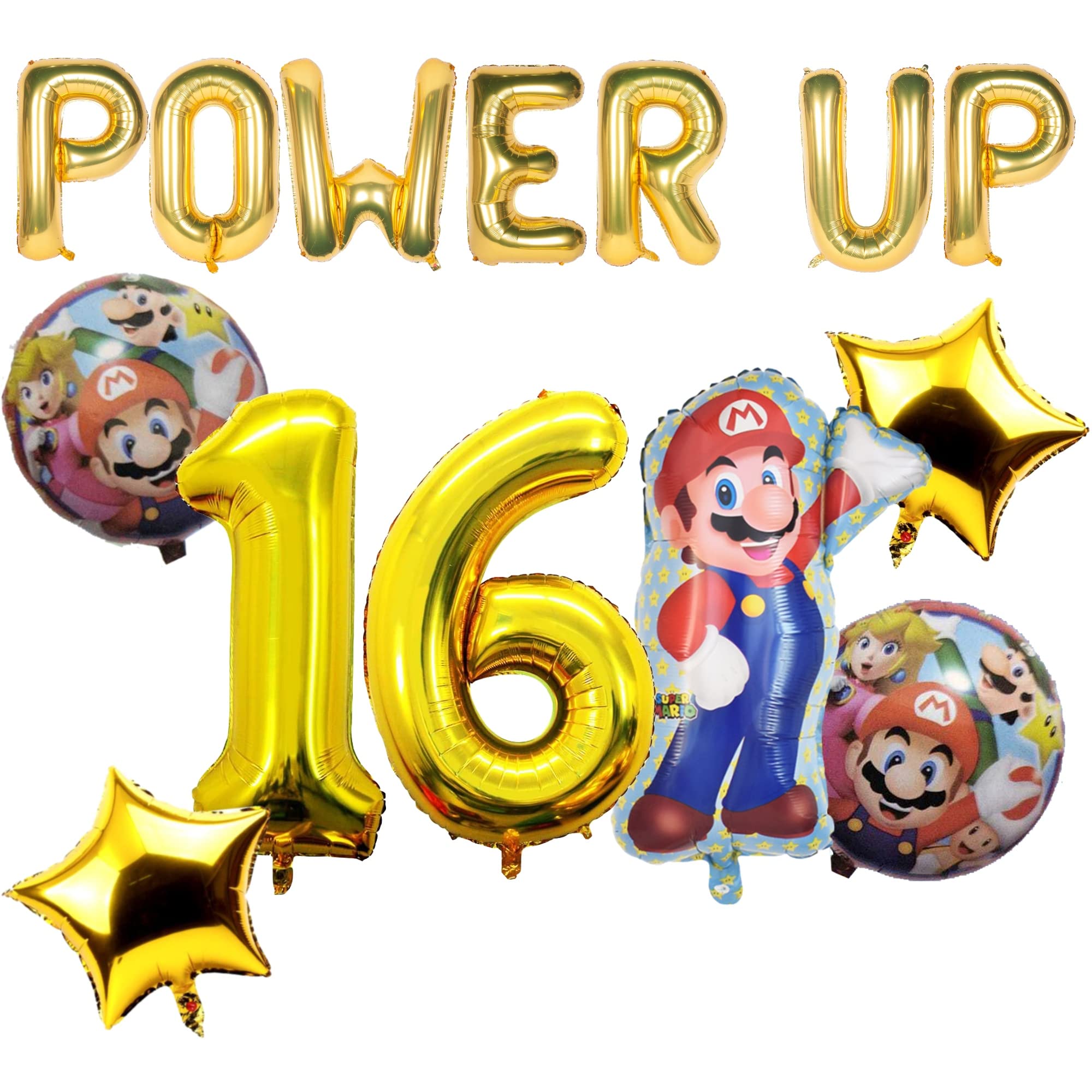 Atpata Funky Super Mario Theme Foil Balloons for Video Game Happy Birthday Party Decoration (16th Birthday)