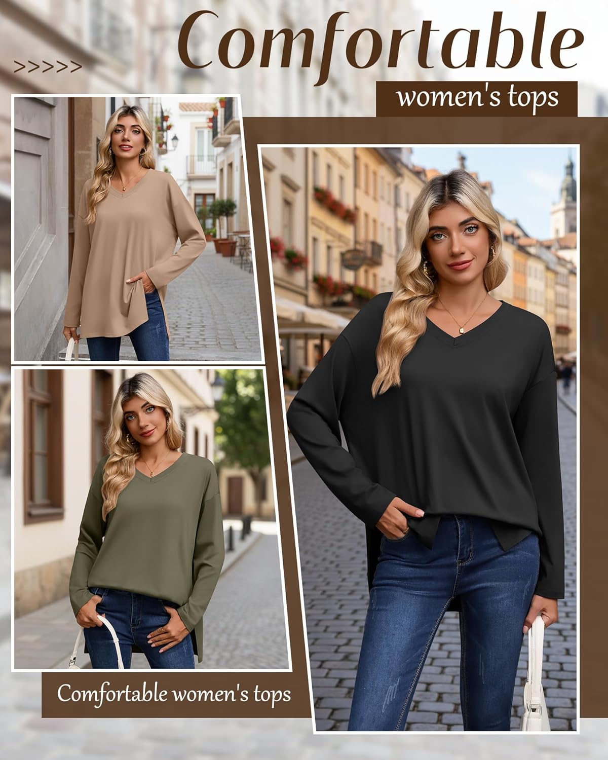 Huukeay 3 Pack Womens Oversized Long Sleeve T Shirts V Neck Knit Casual Workout Tunic Tops Side Split Loose Basic Tees - Image 5