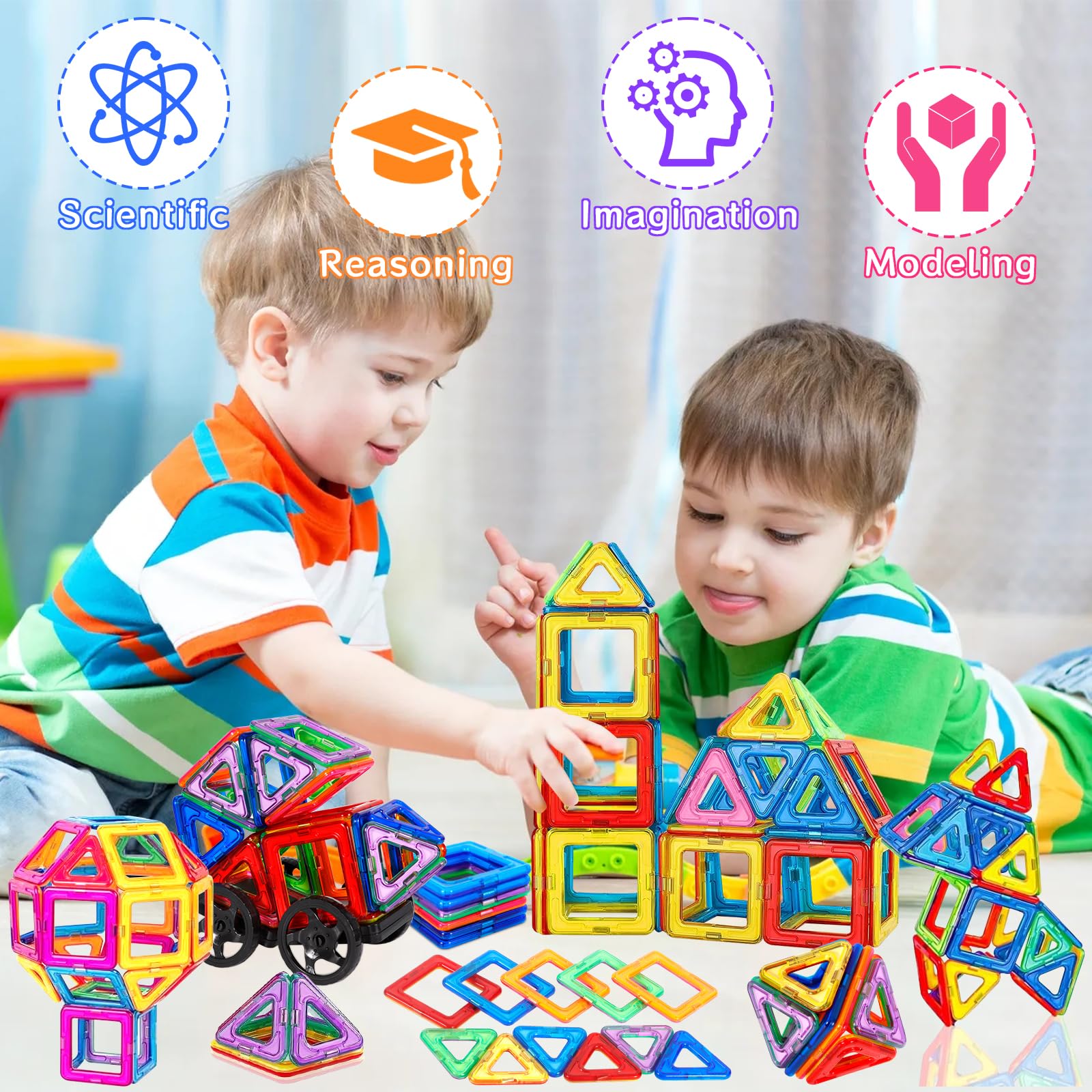 126Pcs Bloques de Construcción Magnéticos, 3D Juguetes de Construcción Magnéticos, Juguetes Educativos de Bloques de Construcción, Regalo de Juguete Magnético para Más de 3 Niños y Niñas (126Pcs) — view 4