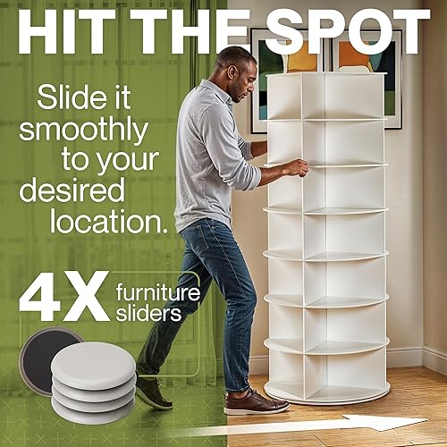 Miniatura 4 de LOFT + IVY Zapatero giratorio de 7 niveles, organizador de almacenamiento giratorio de 360 grados, moderno carrusel de zapatos redondo para armario,