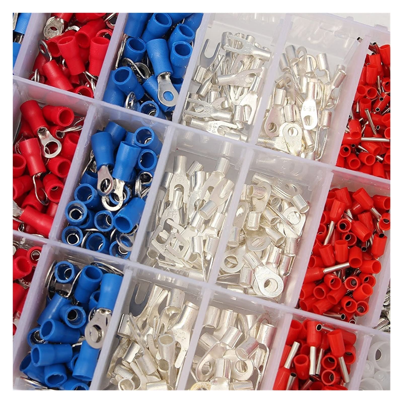 1000pcs 24types Cable de cable eléctrico Crimp Terminales Kit Pin Conectores End Aislados Spade Horquilla Anillo Sitificado Set