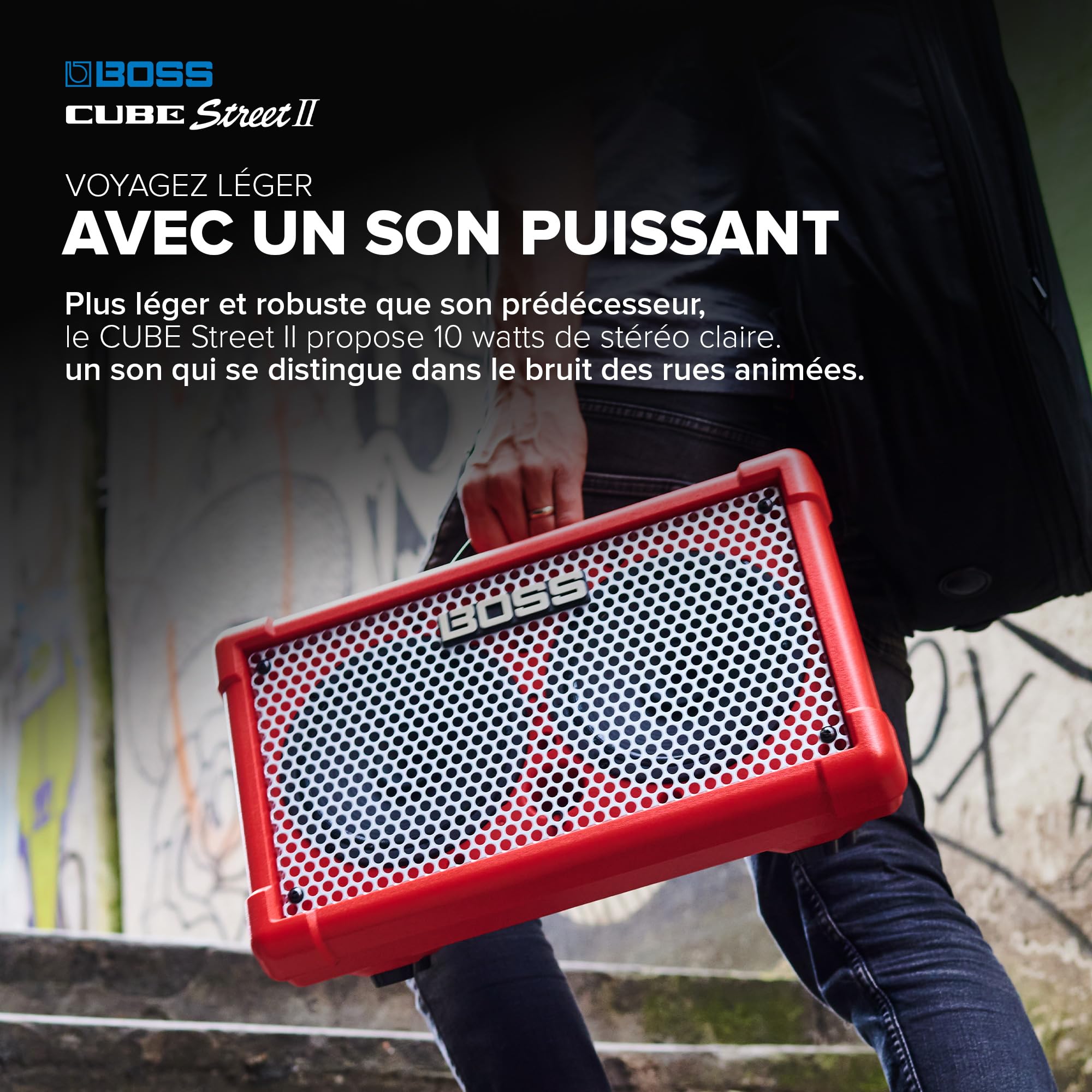 BOSS Cube Street II Ampli stéréo Portable alimenté par Piles Rouge