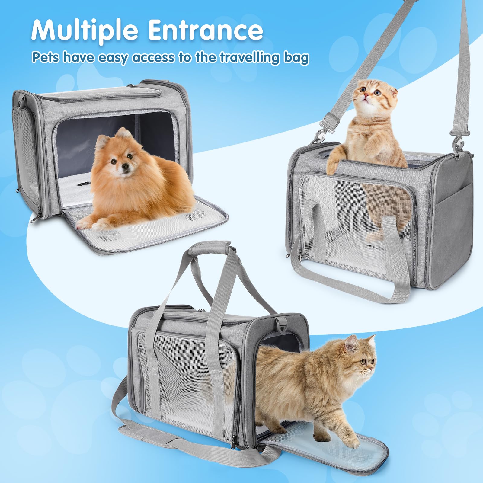 AiQInu Bolsa de Transporte para Perro Gato, Plegable Mochila para Gatos con Correa de Hombro Ajustable, Bolso para Perro Gato Capacidad de Carga 3-6kg, para Mediano Pequeño Perro Cat Mascotas en Avió