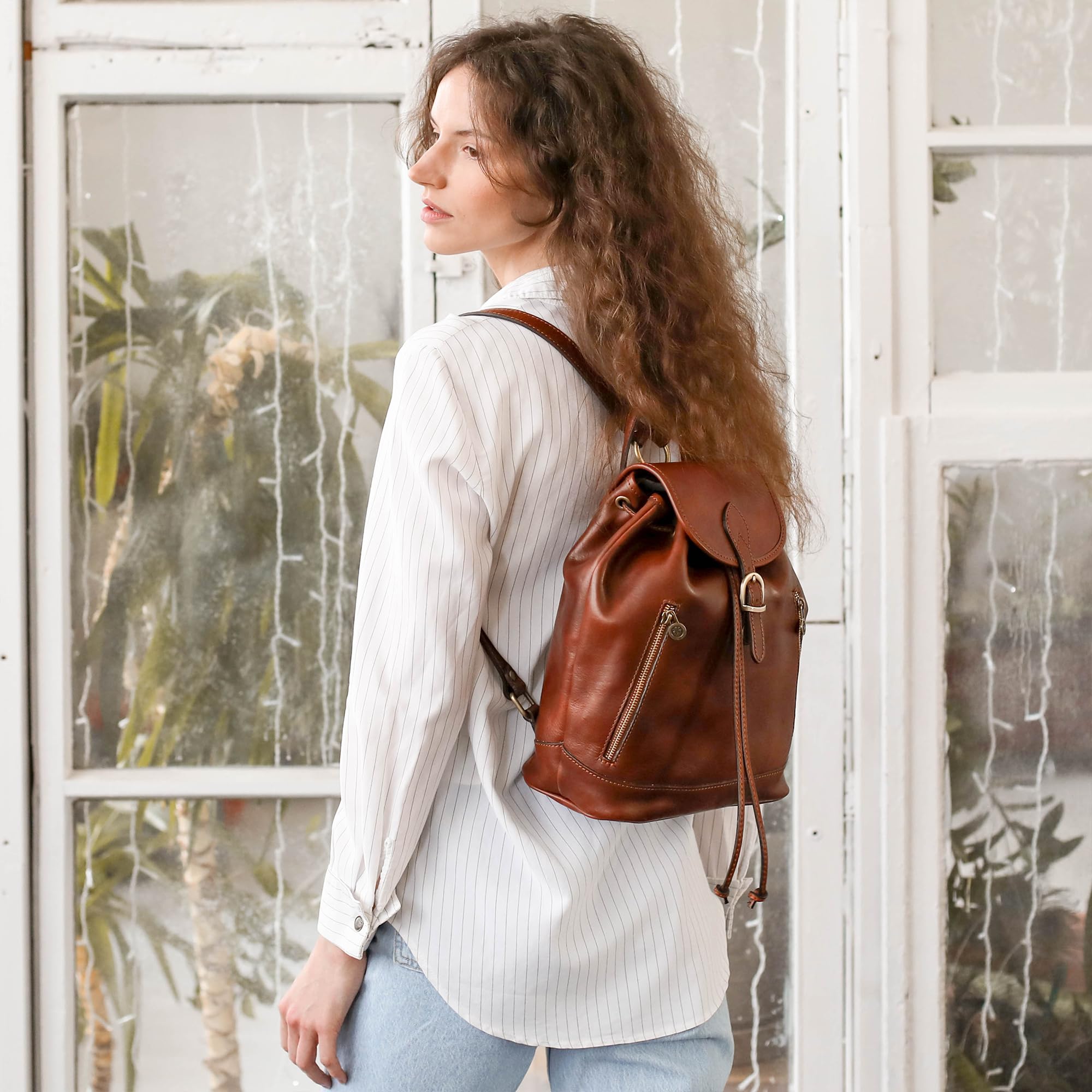 Time Resistance Zaino in pelle pieno fiore piccolo zaino in vera pelle
