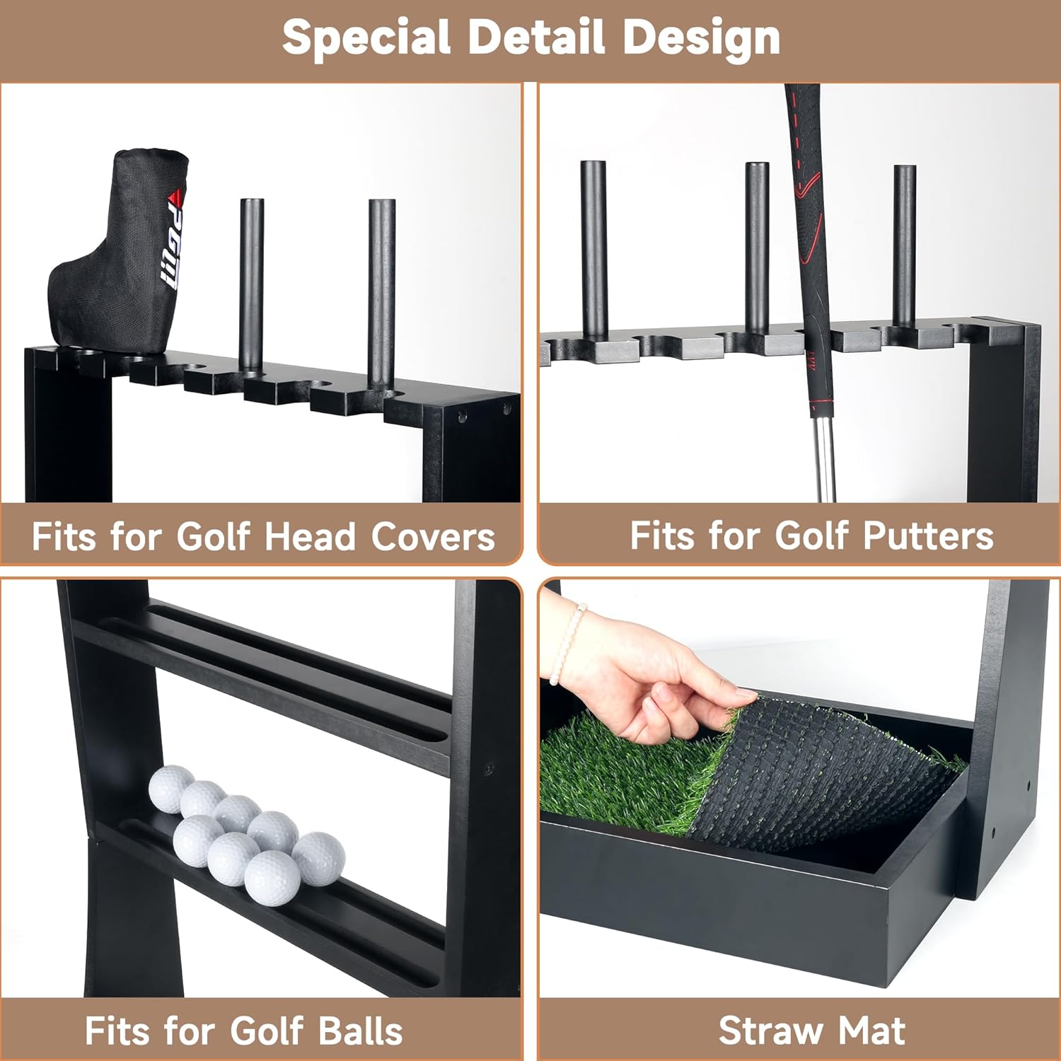 Golf Putter Stand, Golf Club Holder for 36 Balls Tray Storage & 6 Clubs & 3 Head Covers, Display Rack Organizer for Home Indoor Outdoor Office