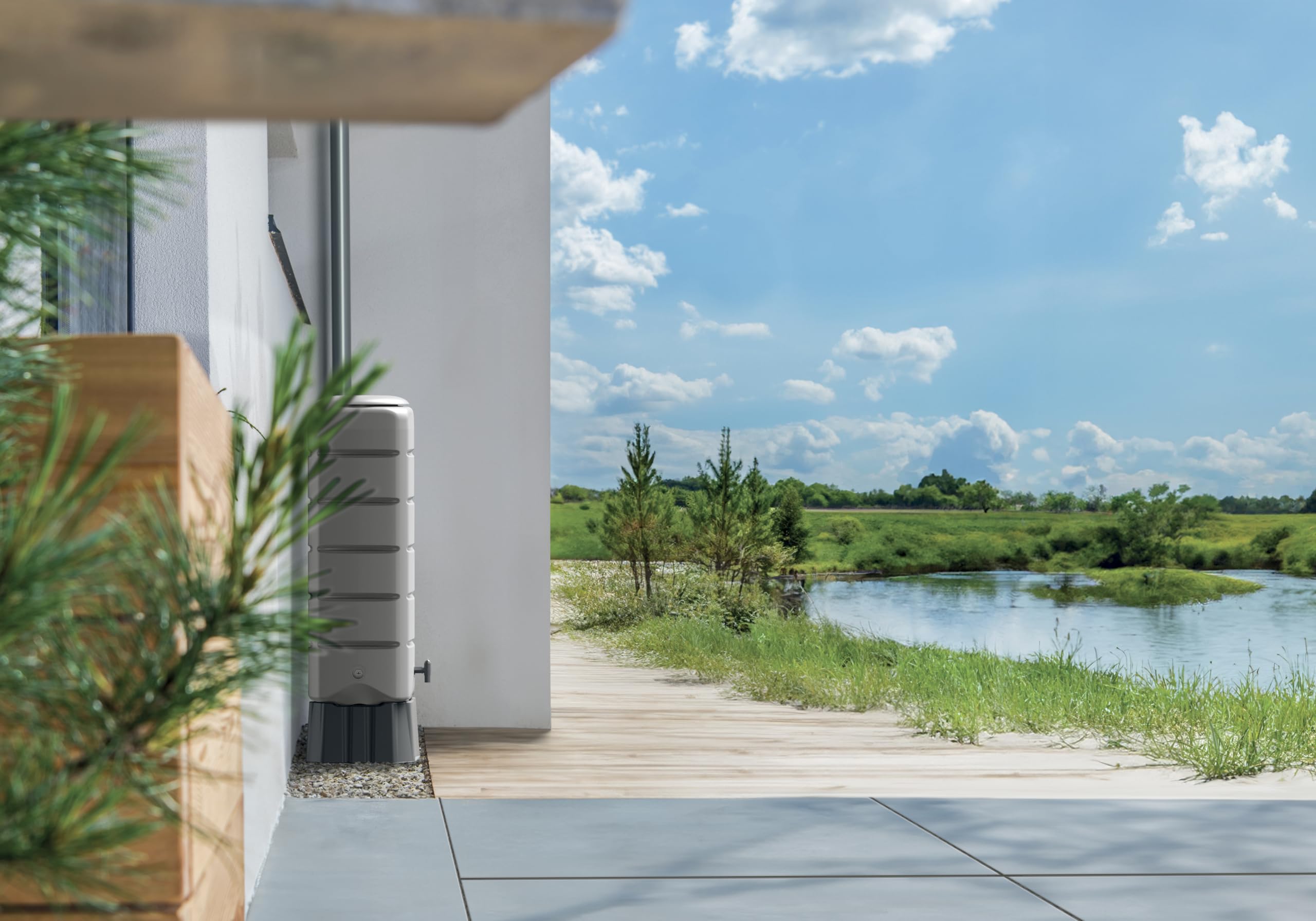 YourCasa Barril de lluvia [Torre] 120 L con pie, tapa y grifo, barril de lluvia de plástico, resistente a las heladas, depósito de agua de lluvia, depósito de agua de lluvia, para jardín, colector de