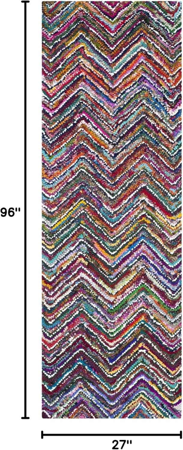 SAFAVIEH Nantucket Collection Runner Rug - 2'3" x 8', Multi, Handmade Boho Chevron Cotton, Ideal for High Traffic Areas in Living Room, Bedroom (NAN311A)
