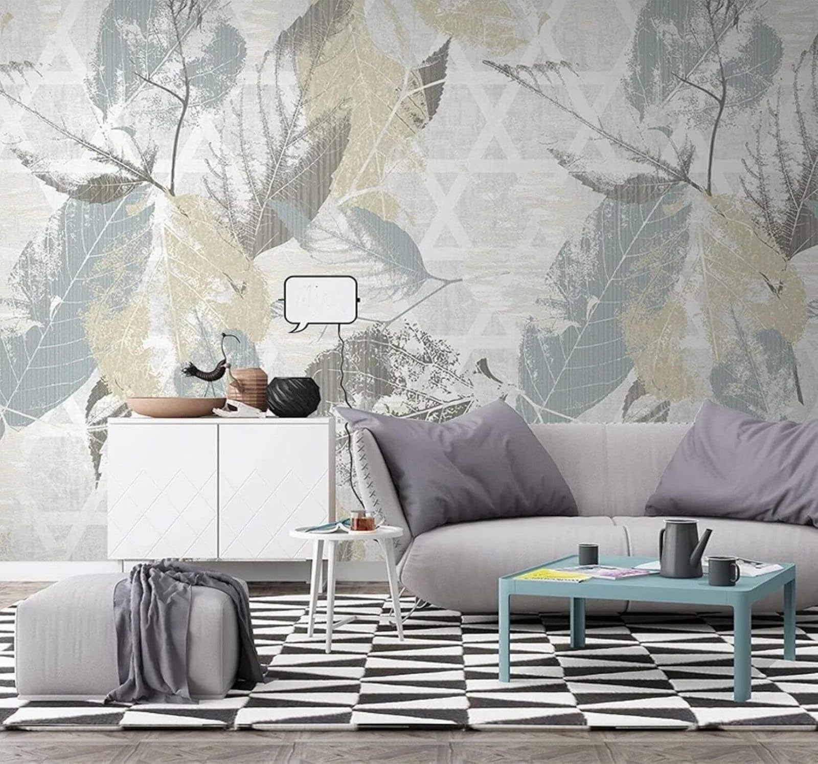 Tzxztt Retro Plants Leaves Abstract Geometric Modern 3D Wallpaper Premium Textured Silk Neutral Tones Material Ideal for Living Room Bedroom-350cm×256cm
