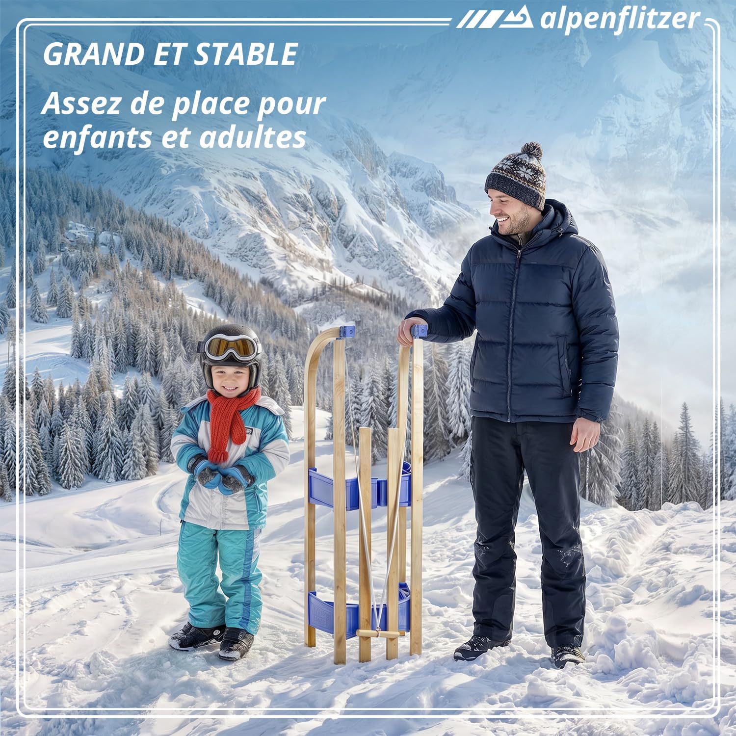 Luge en Bois avec Dossier Luge Davos 110 cm Luge Pliable pour Enfants ; Luge Pliante en Bois de hêtre Haut de Gamme
