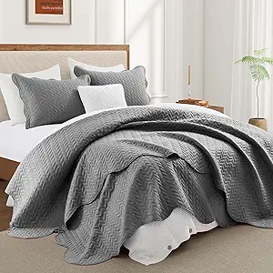 IR Imperial Rooms King Quilt Bedding Set Size (106" x 96") + 2 Pillow Shams (20" x 36"+ 2") - 3 Pcs All Season Lightweight Reversible Microfiber Coverlet Embossed Quilt Bedspread (Grey)