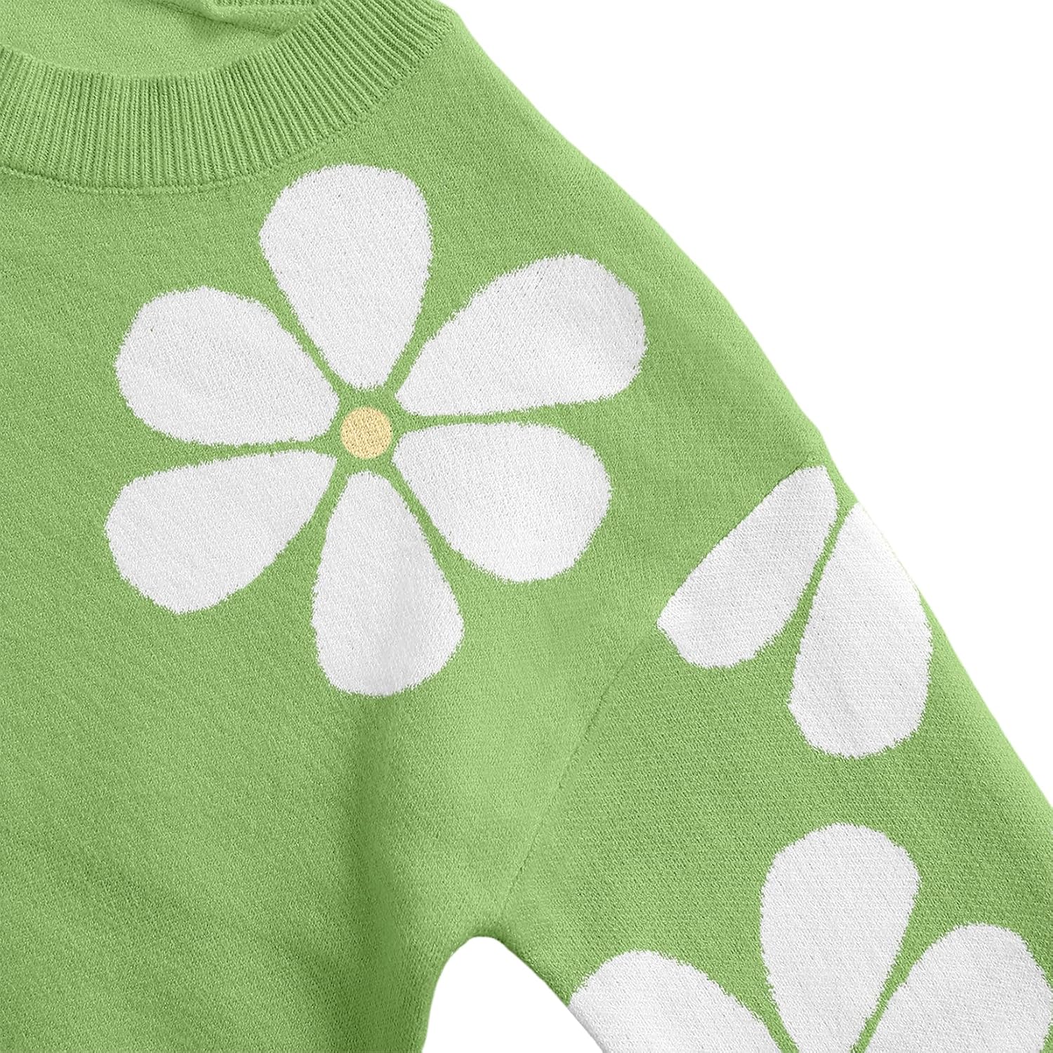 Girl's Floral Print Crew Neck Long Sleeve Knitted Pullover Fall Winter Sweater Jumper Tops - Image 4