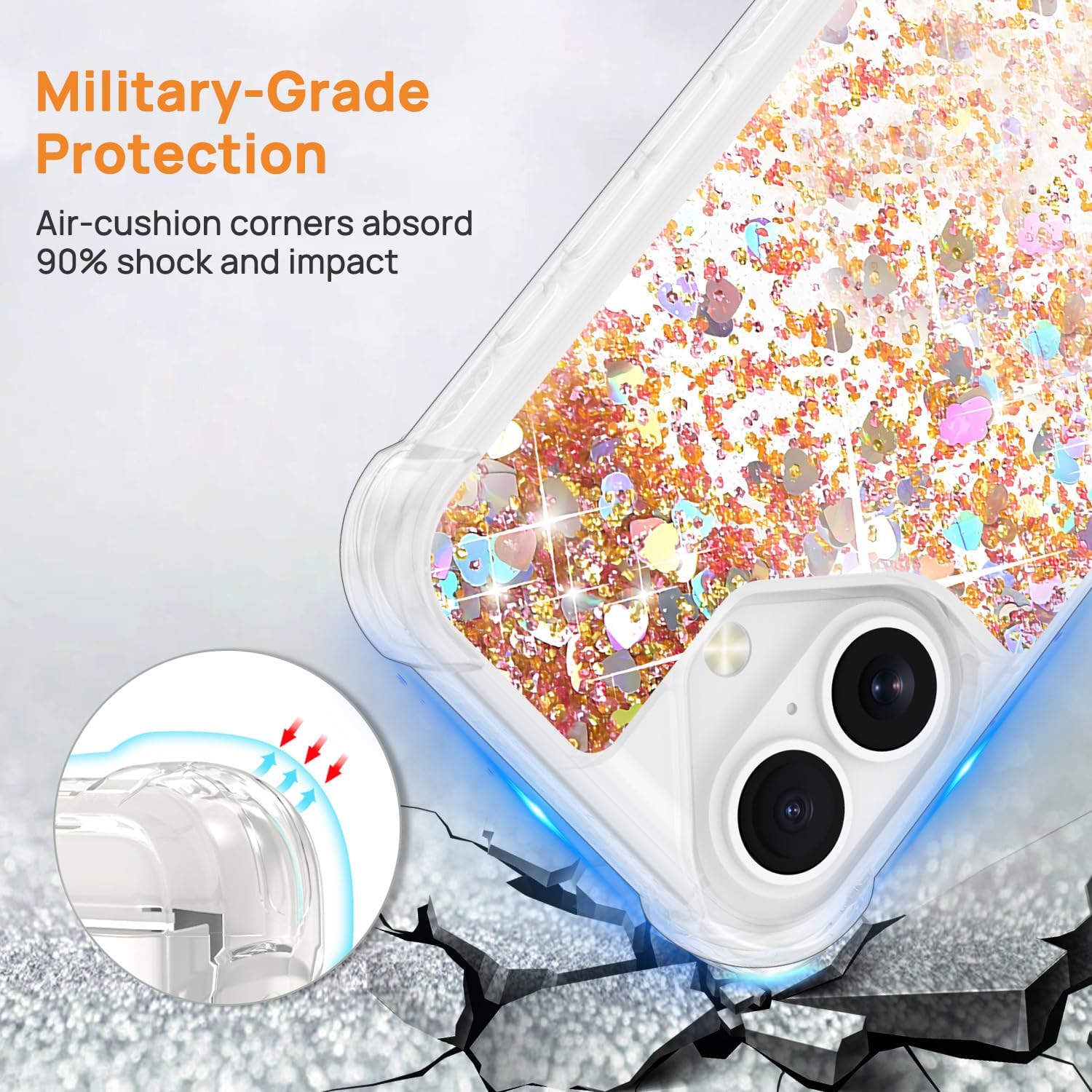 ANSHOW Case Compatible with iPhone 17, Shockproof Clear TPU Glitter Phone Case with 1 Screen Protector, Bling Glitters Case for Women, Gold - Image 4