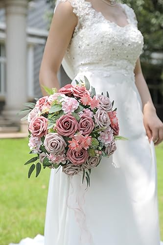 Miniatura 10 de YYHUAWU Juego de cajas combinadas de flores artificiales de color degradado con tallos para bricolaje ramos de boda centros de mesa baby shower