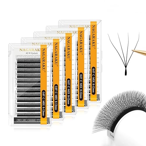 Miniatura 12 de NAGARAKU Extensiones de pestañas Double Tips 4D W, suministros con puntas dobles, gruesas con rizado D de 0.07 mm, bandeja mixta 8-15 mm, 0.07-C