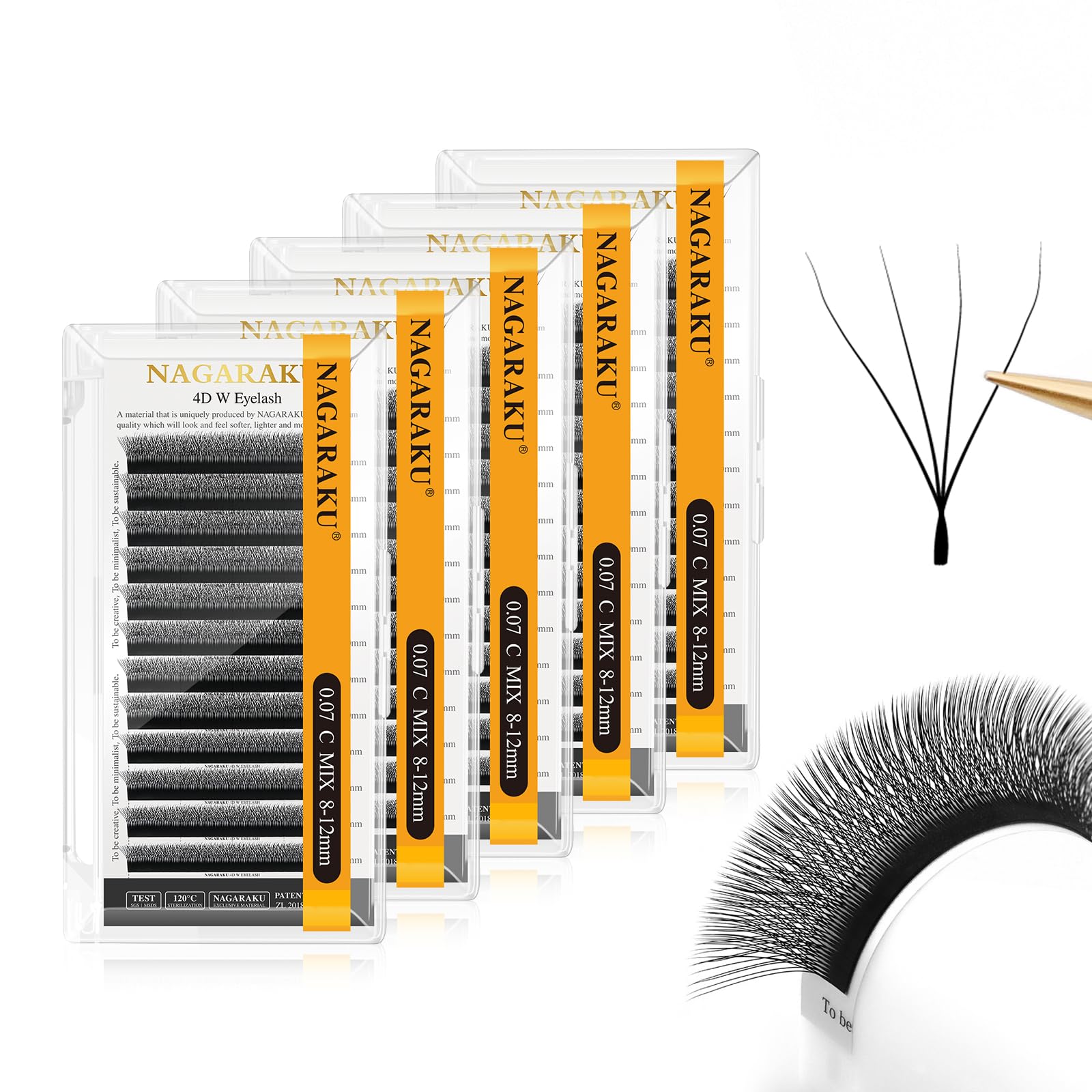 NAGARAKU 4D W Shape Eyelash Extension Supplies Natural Soft Volume 0.07mm D curl 13mm Premade Fans Faux Mink Matte Black Cluster Easy Fanning False