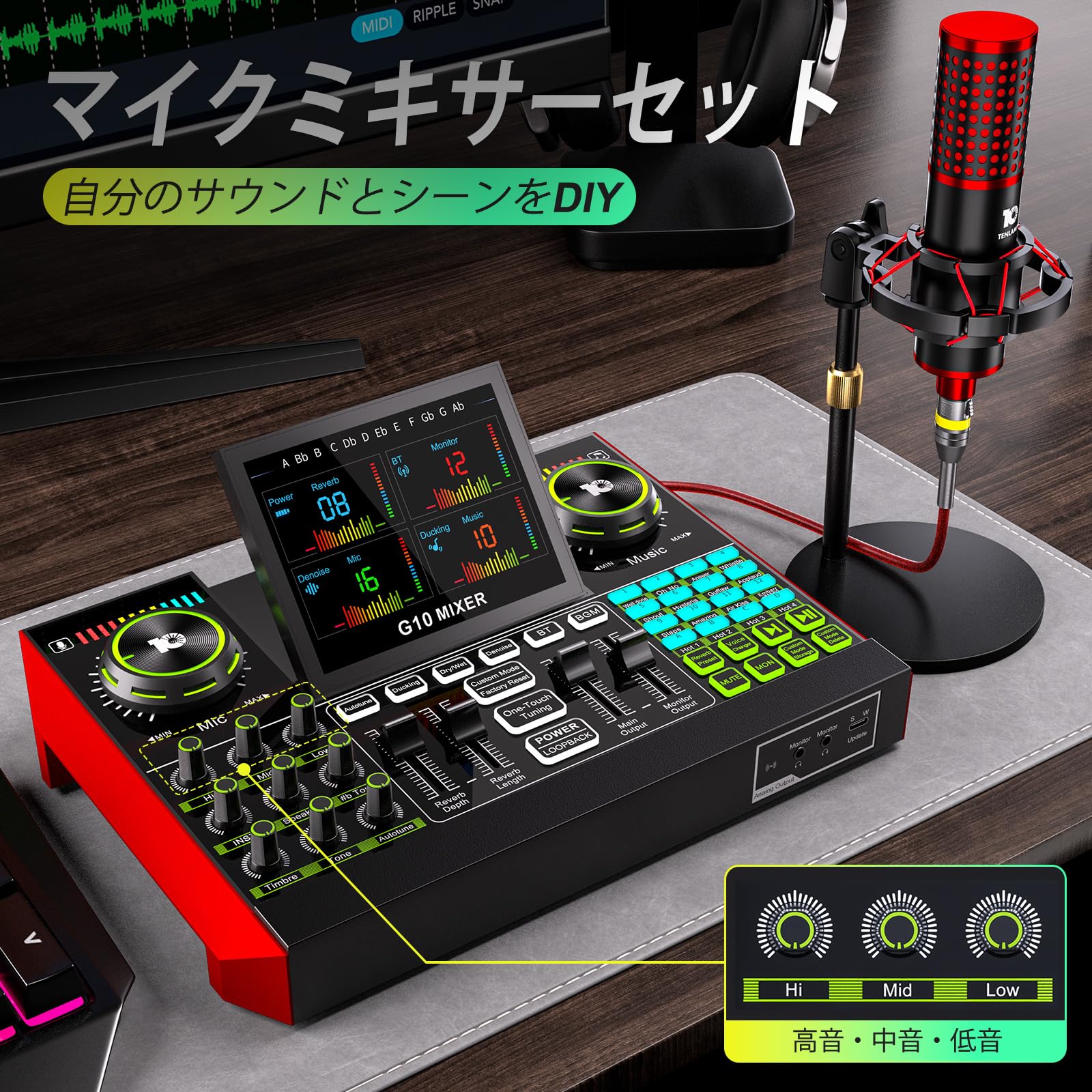 Amazon.co.jp: Yinkaer P17 ポッドキャストマイクセット G10 多機能