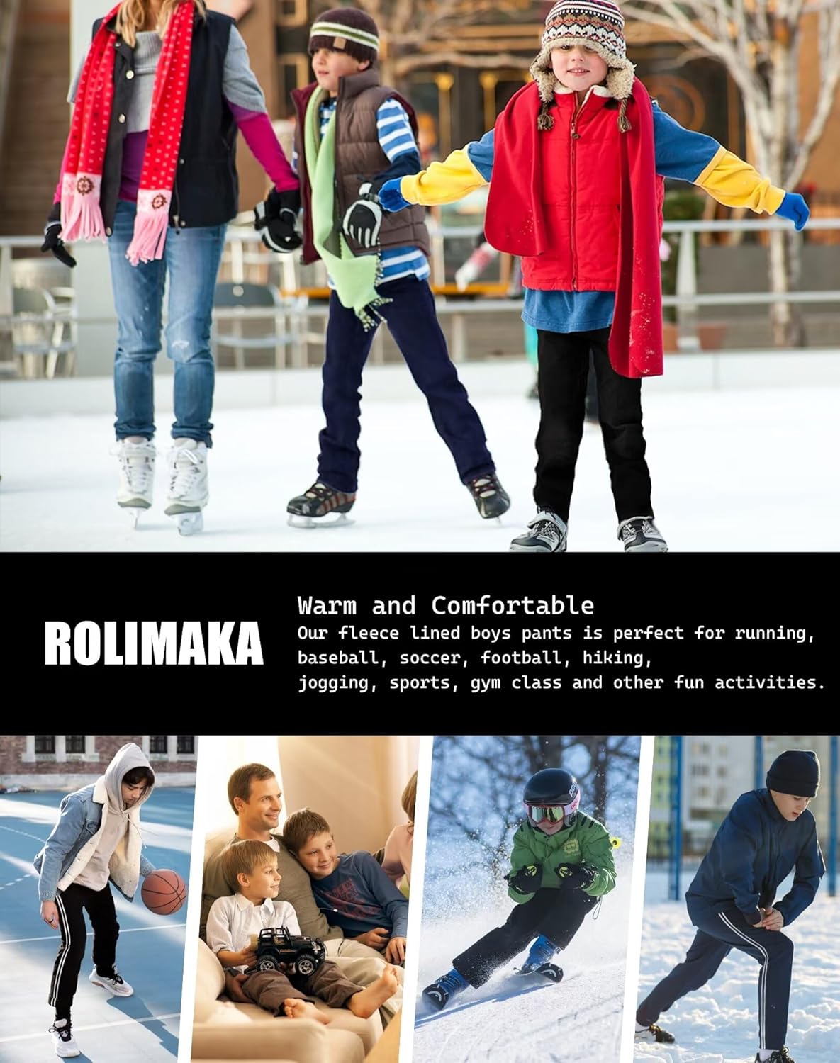 Rolimaka 4 Pcs Boys Sweatpants Soft Fleece Lined Open Bottom Youth Basic Athletic Joggers with Pockets Thermal Pants for Boys - Image 6