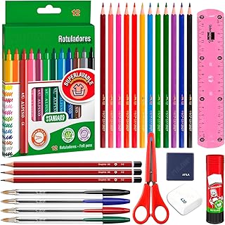 EcoPack - Pack économique complet de fournitures scolaires de premières marques pour votre trousse (ECO36)