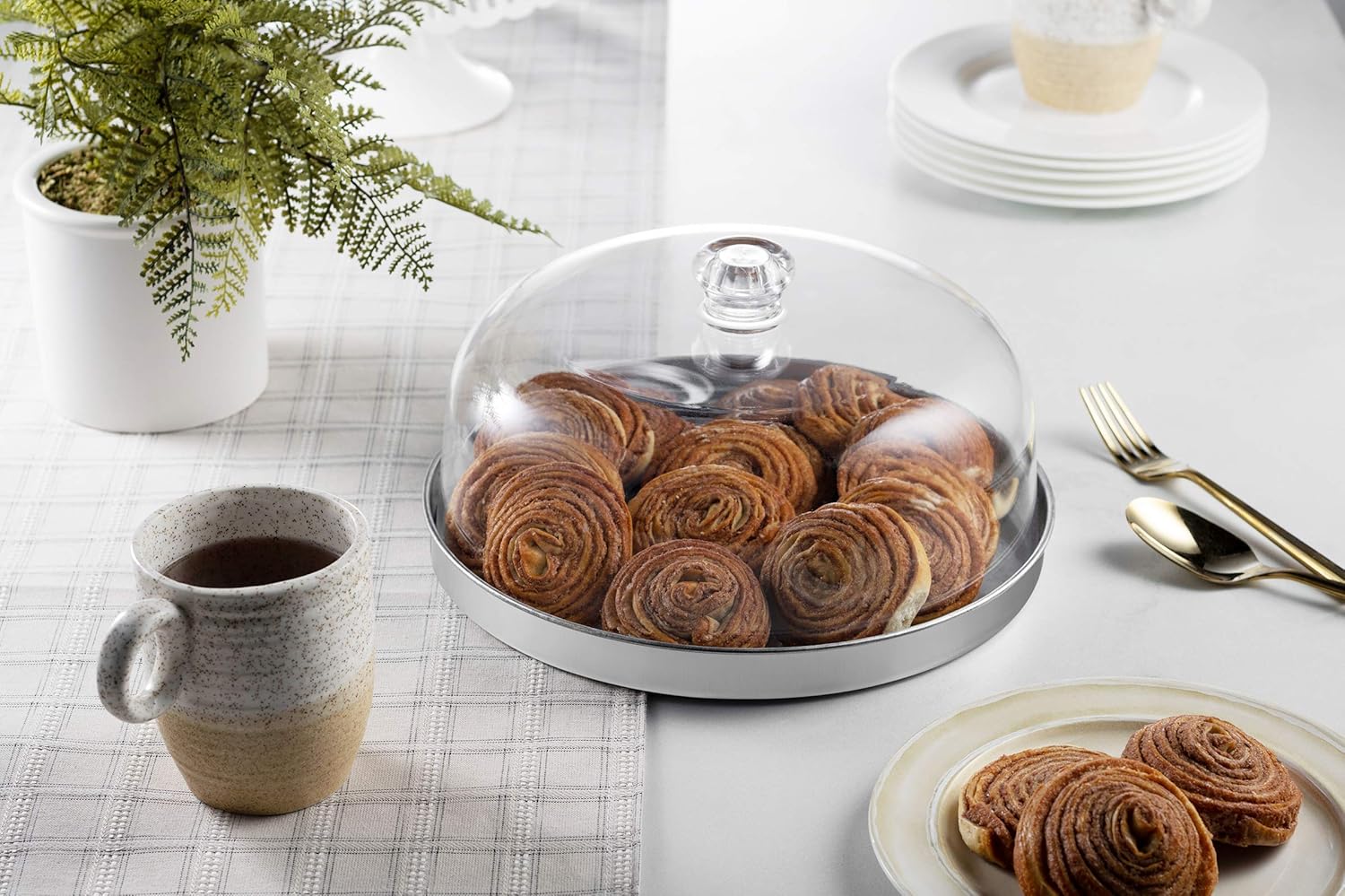 Godinger Cake Stand, Cake Plate Server with Dome, Fruit Platter, Metal Serving Tray and Shaterproof Acrylic Lid : Everything Else