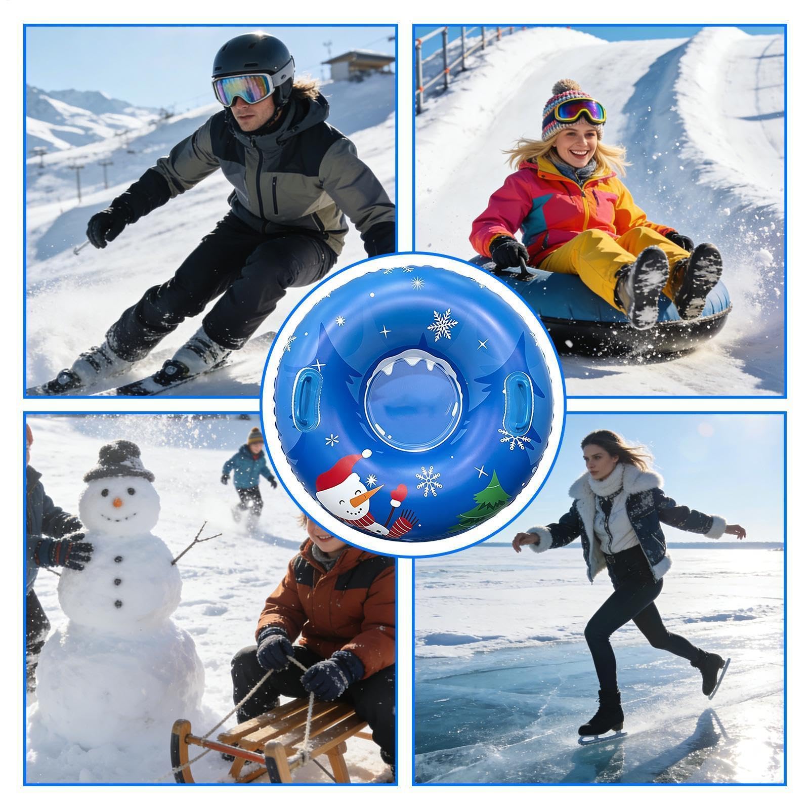 Tubo da slittino Tubo scivolo gonfiabile rotondo per neve con maniglie | Anello da slittino anti-abrasione Per Esterno Inverno Marciapiede Piscina Spiaggia Riunioni Feste Sport