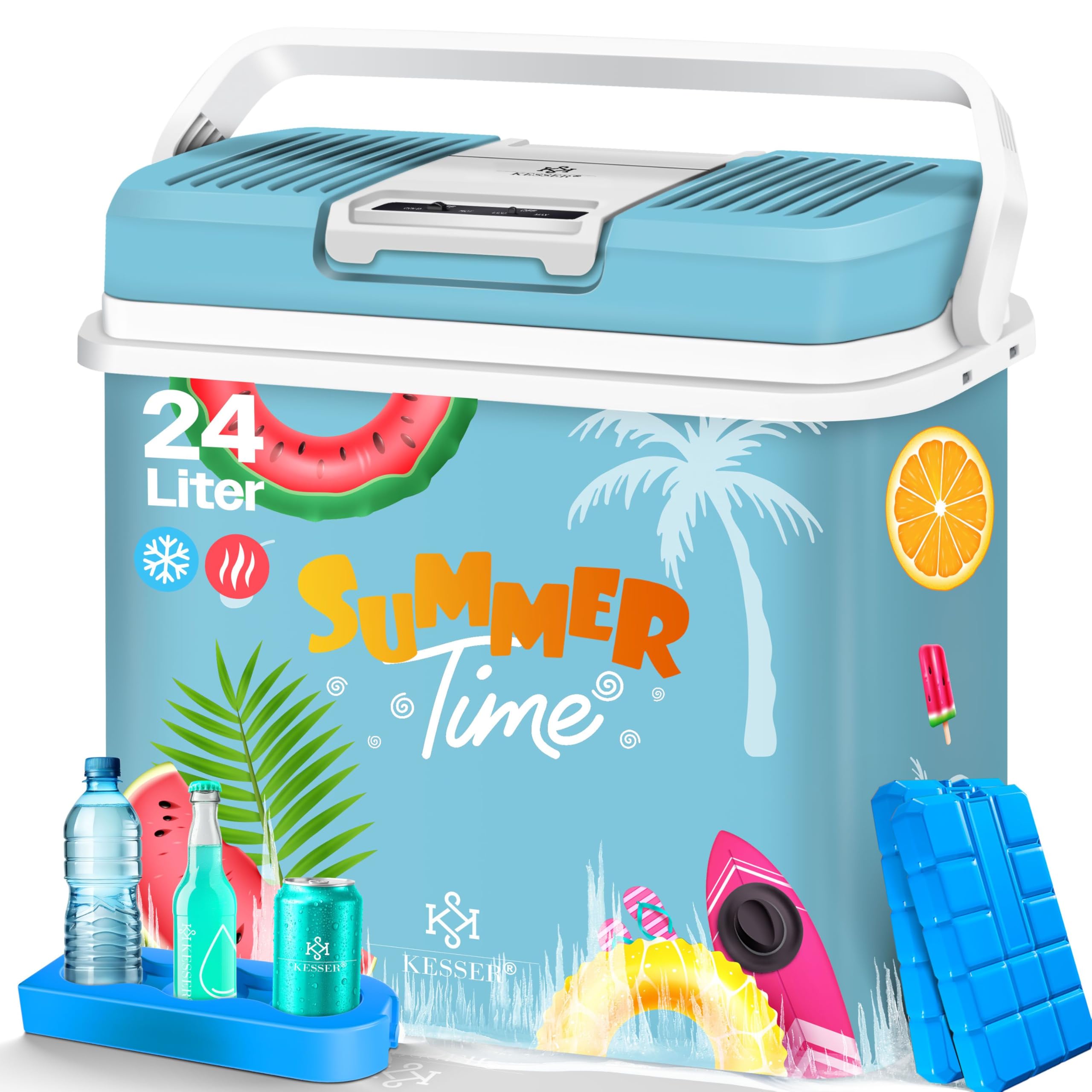 KESSER® 24 Liter Kühlbox | KÜHLT und WÄRMT | Thermo-Elektrische Kühlbox inklusive 2X Kühlakku 12 Volt und 230 Volt | Mini-Kühlschrank | für Auto und Camping | EEK E | Bunt