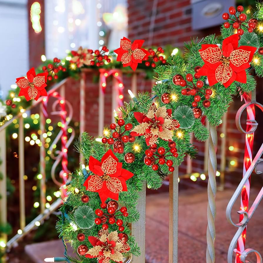 Red and green garland christmas lights Clearance