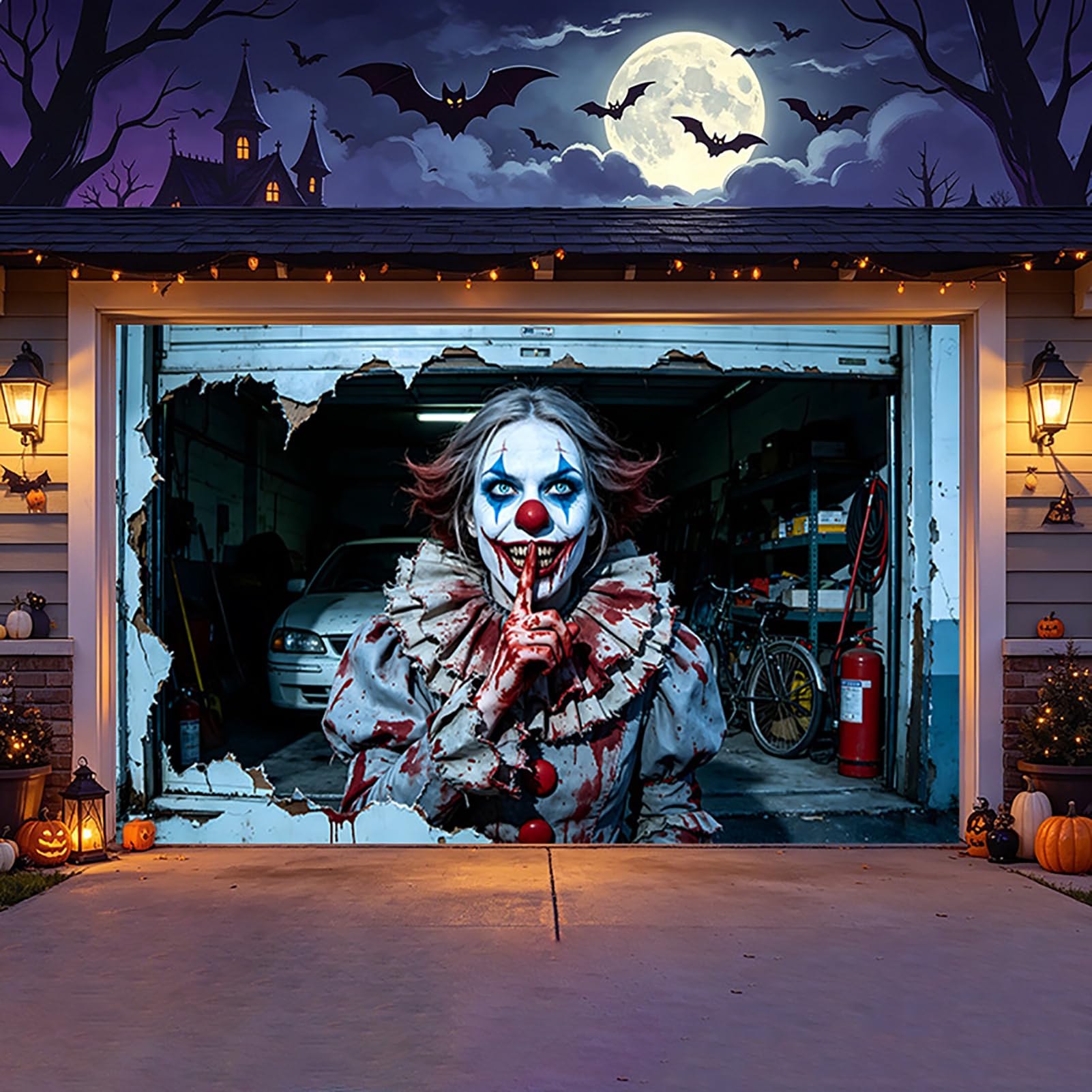 ZFFLYH Halloween Garage Door Decorations Banner Garage Door Backdrop Cover