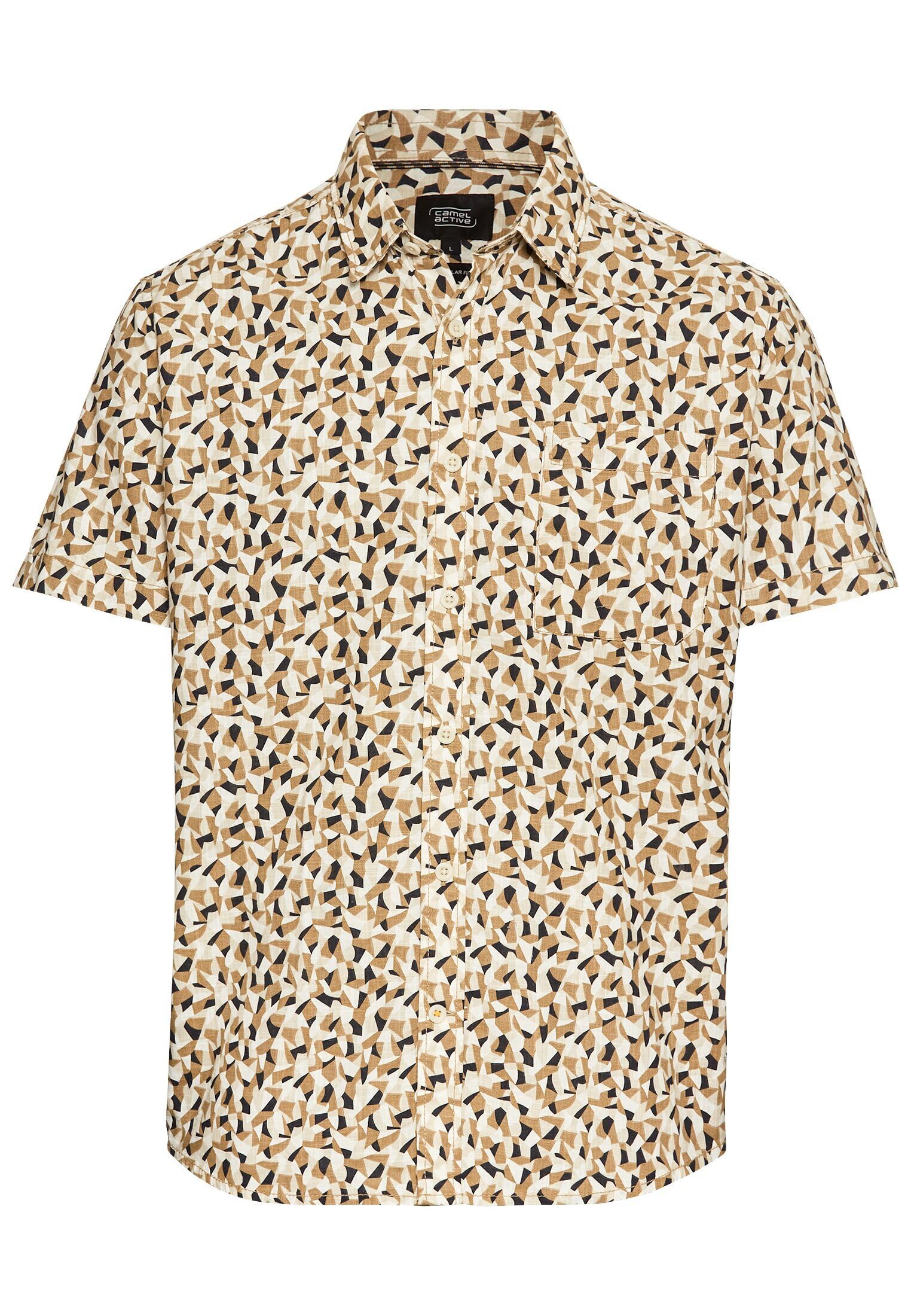 Camel Active Men's Beige Short Sleeve Shirt With Textured Pattern, Wear-L, L