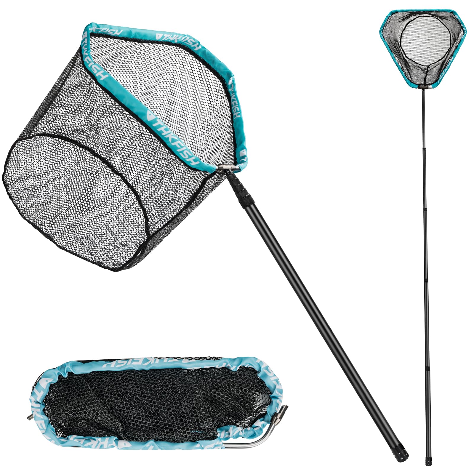 THKFISH Rete da pesca in fibra di carbonio, manico lungo, guadino telescopico portatile, da 68 a 400 cm, telaio in rete di alluminio rivestito in gomma