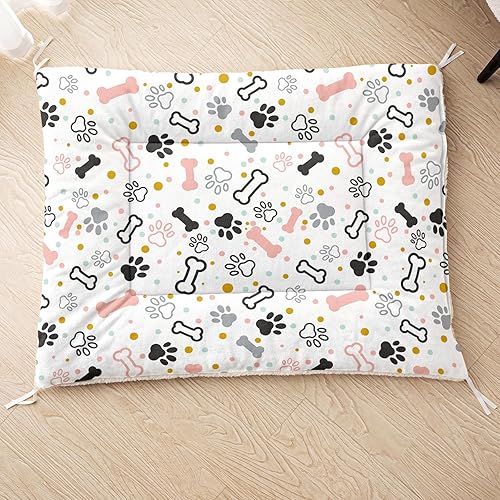 Camas lavables para perros con estampado de patas de gato y hueso, tamaño grande para jaulas, cama para cachorros, tapete cómodo y esponjoso para
