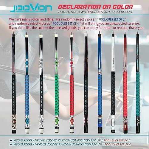 Miniatura 2 de Juego de 4 palos de piscina y palos de billar con punta de taco de 0.512 in, taco de piscina de 58 pulgadas con funda antideslizante de goma