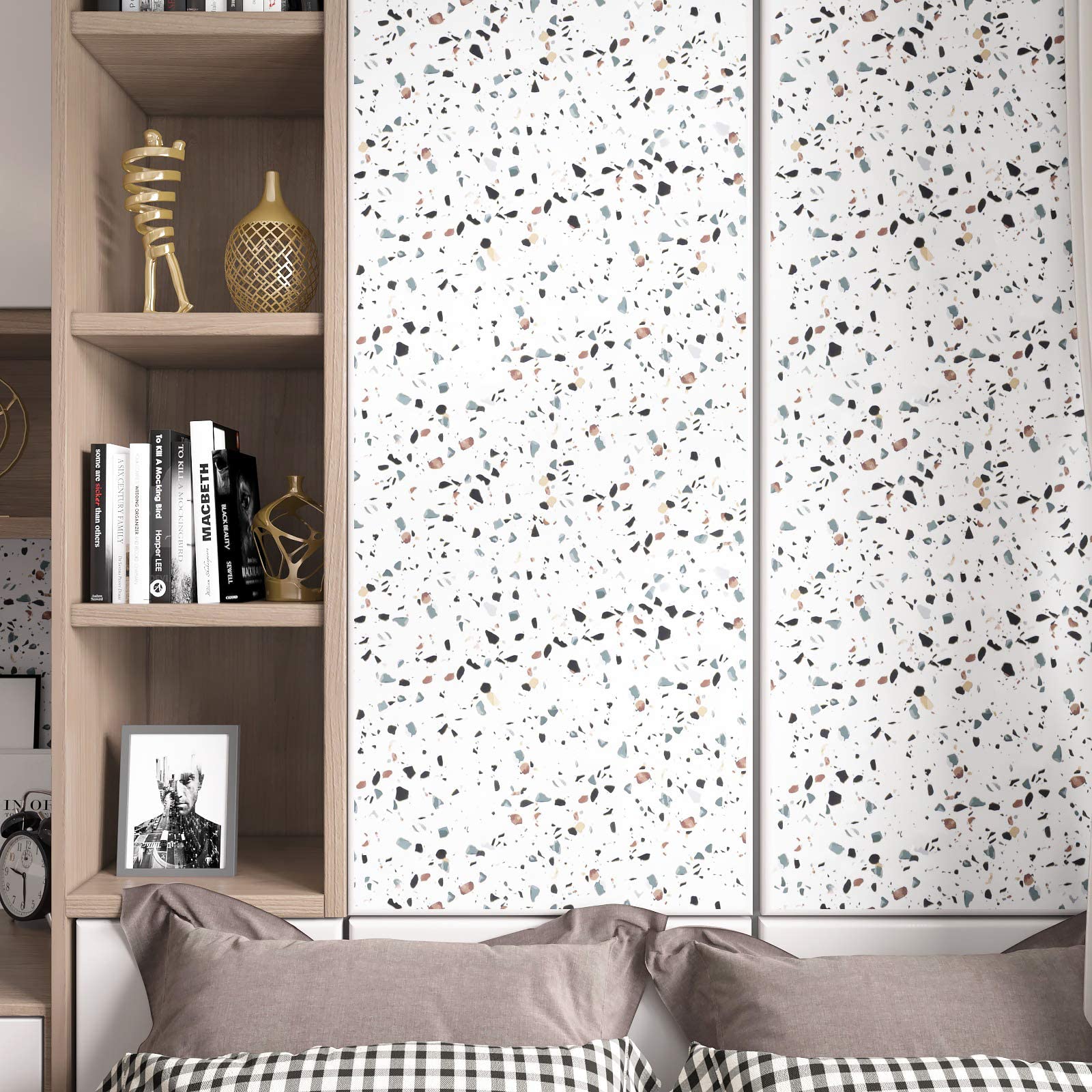 LACHEERY Terrazzo Pellicola Adesiva per Mobili Effetto Granito Bianca Cucina 40cm x 700cm Impermeabile Carta Adesiva per Mobili Opaca Vinile Autoadesiva Rotolo Pellicola Decorativa per Armadio Porta