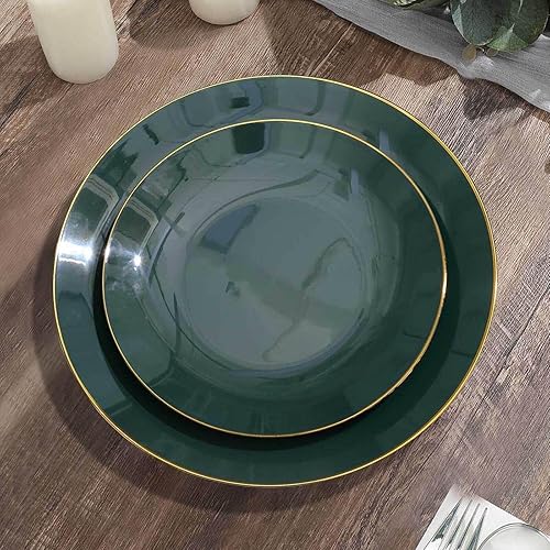 Miniatura 48 de Efavormart - Paquete de 10 platos redondos de plástico martillado transparente de 9 pulgadas para aperitivos de postres con borde dorado, plato