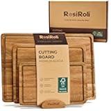 Acacia Wood Cutting Board for Kitchen, 3 Set with Holder - FSC Certified Large Wood Charcuterie Cheese Board with Handles and Juice Grooves, Wooden Chopping Block, Ideal Gift Set of 3 (S/M/L)