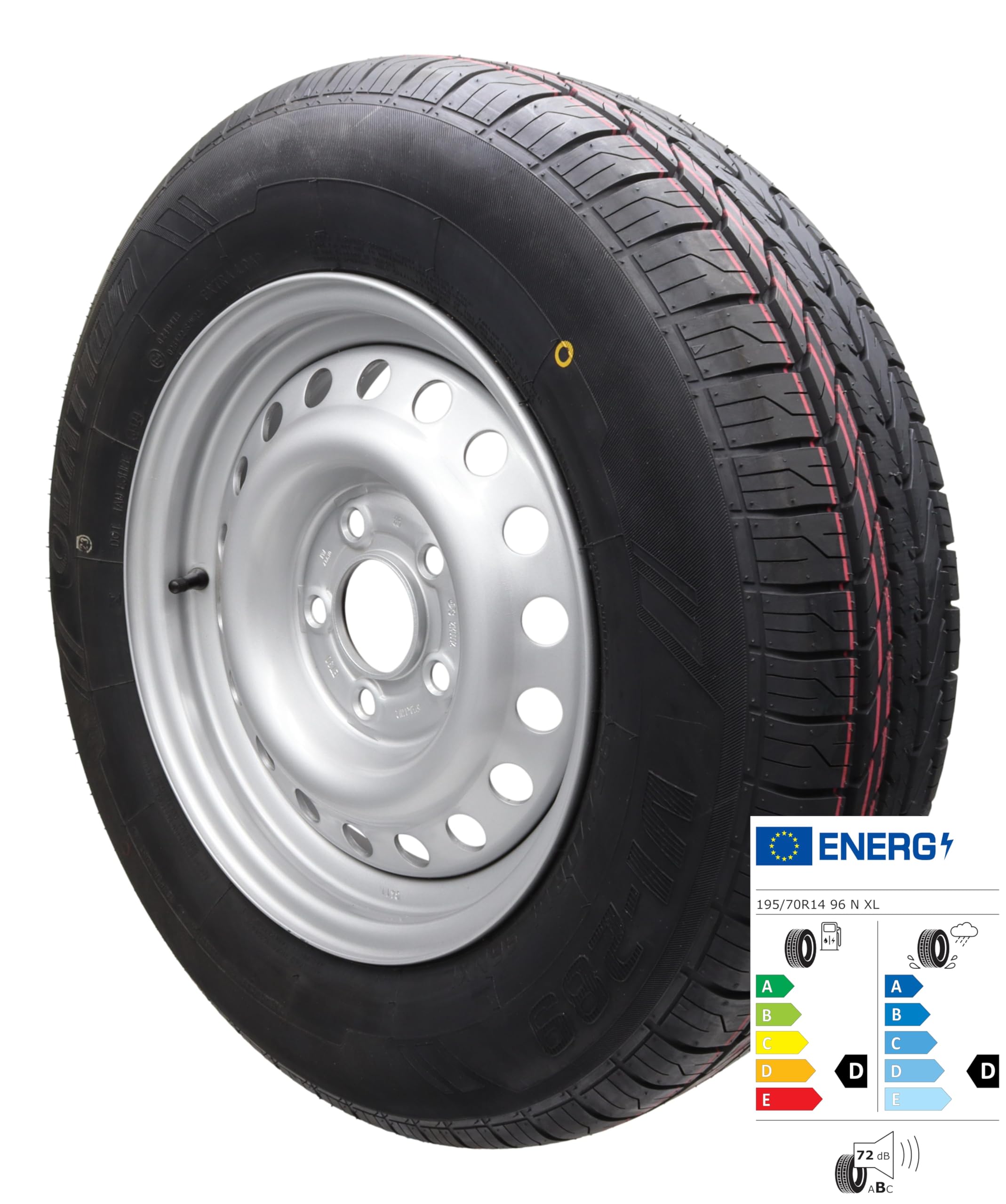 p4U - Ruota completa per rimorchio, pneumatico 195/70R14, 112 x 5, 710 kg, diametro 14', 96N, per roulotte e caravan