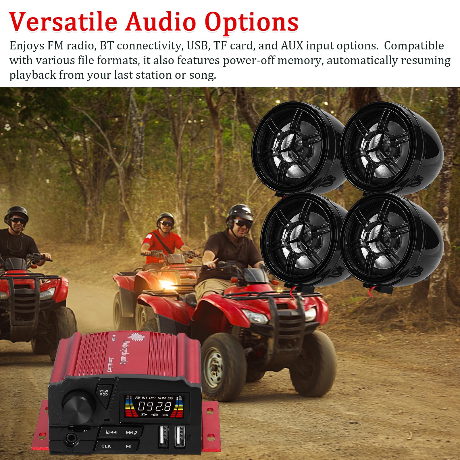 Fyearfly BT Alarma 4 x 25 W 4 canales estéreo 12 V para motocicleta ATV