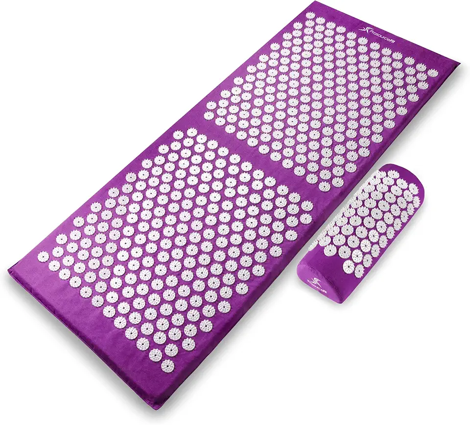 ProsourceFit Acupressure Mat and Pillow Set for Back/Neck Pain Relief and Muscle Relaxation, XL - Purpule/White