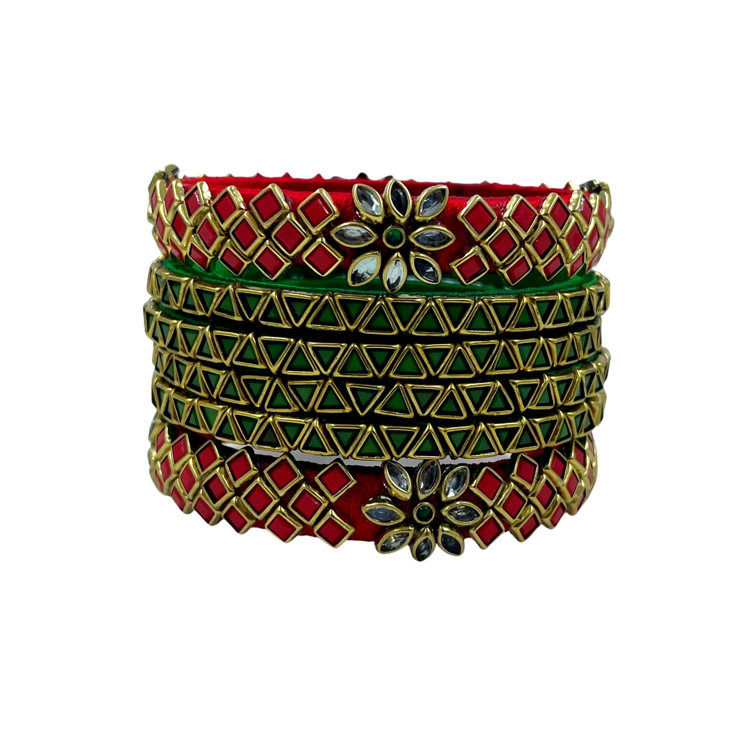 Yaalz Silk Thread Premium Kundan Embellished 6Pcs Heavy Bridal Bangles for Girls and Women for Marriage, Anniversary, 6Pcs Heavy Bridal, Festival, Traditional, Birthday wear in Red & Green Colors (B0BB3CM8GV) Amazon Price History, Amazon Price Tracker