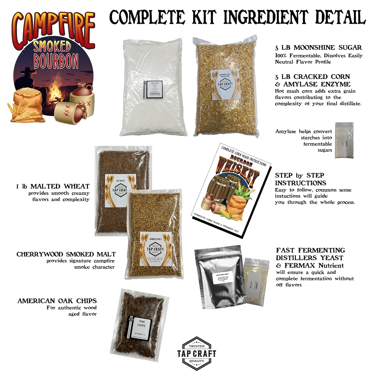 Campfire Bourbon Recipe Kit, Home Distilling Cracked Corn Smoky Malt Mash image 3