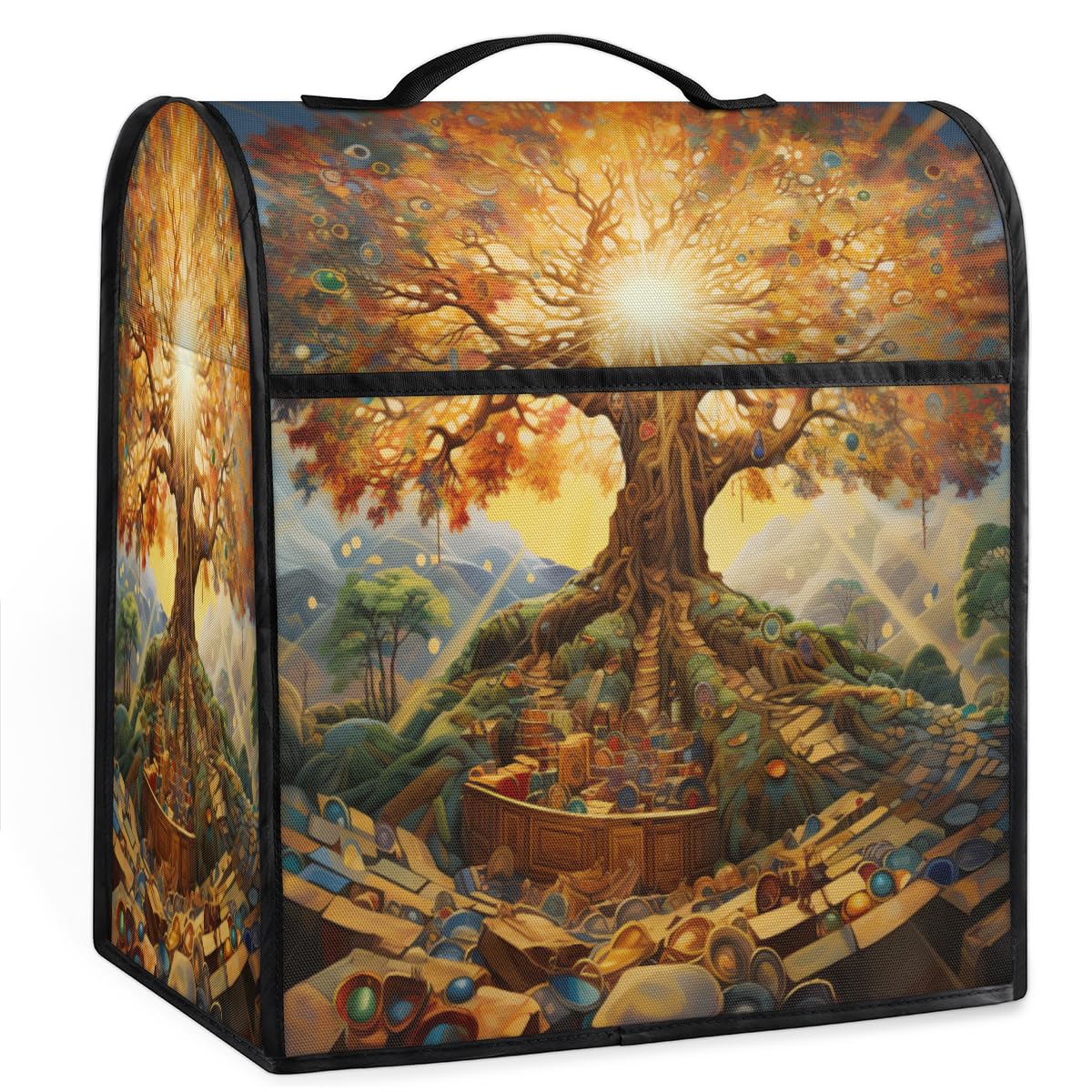 Coffee Maker Cover World Tree Pattern Kitchen Appliance Covers Small Appliance Covers Blender Cover Juicer Cover Dust Covers for Kitchen Appliances with Top Handle and Pockets,Washable,C369
